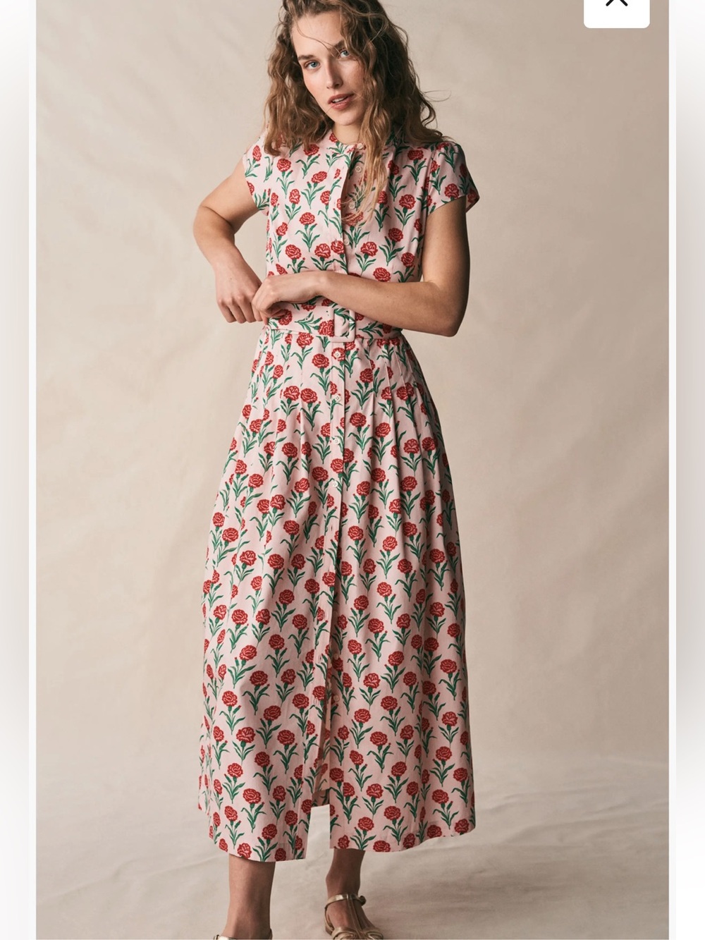 Boden Arabella Cotton Maxi Dress US 20-22 Long Pink Carnation Stem floral Cotton